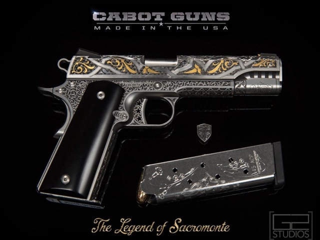 Cabot Guns, 1911, Engraved Gun Photography by G2 Studios, Product Photography, The Legend of Sacromante Gun, sarver pa, mars, pa